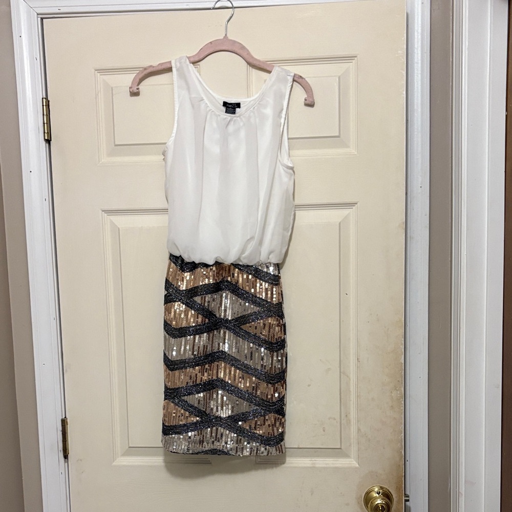 Rue21 White and Silver Sequin Mini Dress